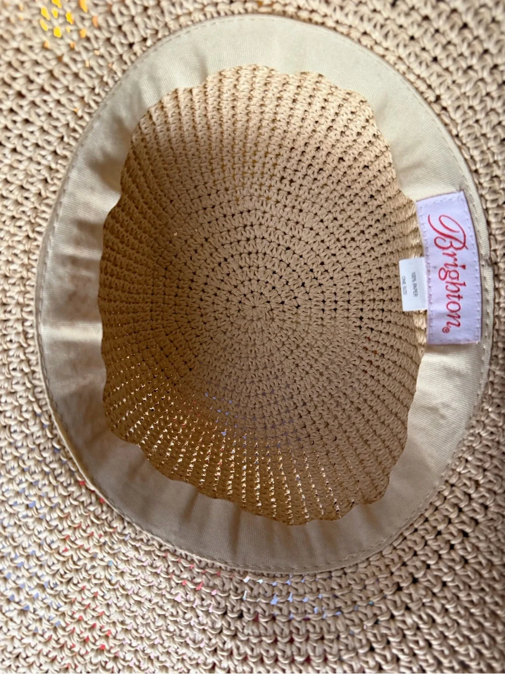 Brighton Beige Crochet Sun Hat with Floral Metal Accent